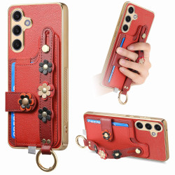 For Samsung Galaxy S24+ 5G Stereoscopic Flowers Wristband Card Bag Phone Case(Red)