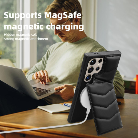 For Samsung Galaxy S24+ 5G Down Jacket Card Bag Holder MagSafe Phone Case(Black)