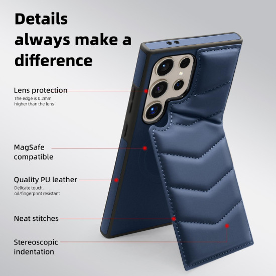 For Samsung Galaxy S24+ 5G Down Jacket Card Bag Holder MagSafe Phone Case(Royal Blue)