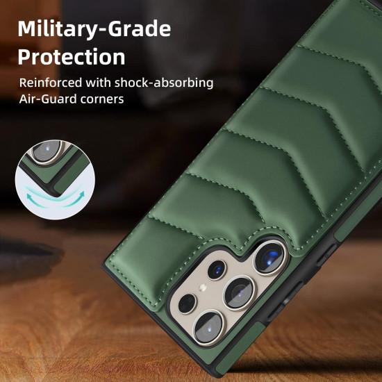 For Samsung Galaxy S24+ 5G Down Jacket Card Bag Holder MagSafe Phone Case(Dark Green)