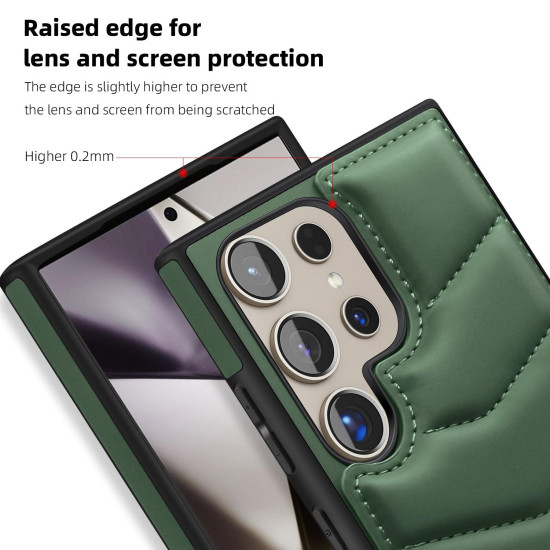 For Samsung Galaxy S24+ 5G Down Jacket Card Bag Holder MagSafe Phone Case(Dark Green)