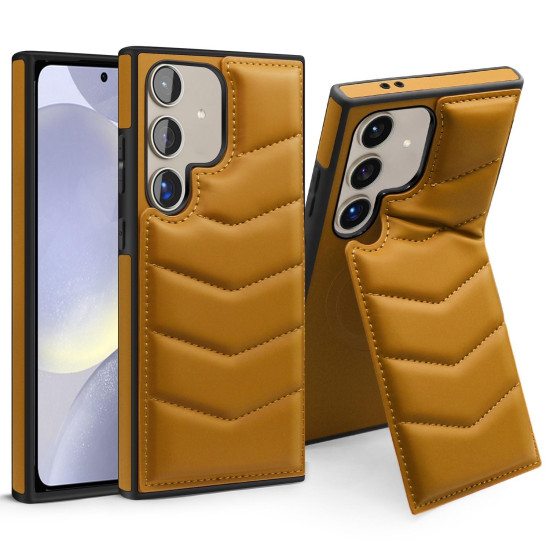 For Samsung Galaxy S24+ 5G Down Jacket Card Bag Holder MagSafe Phone Case(Brown)