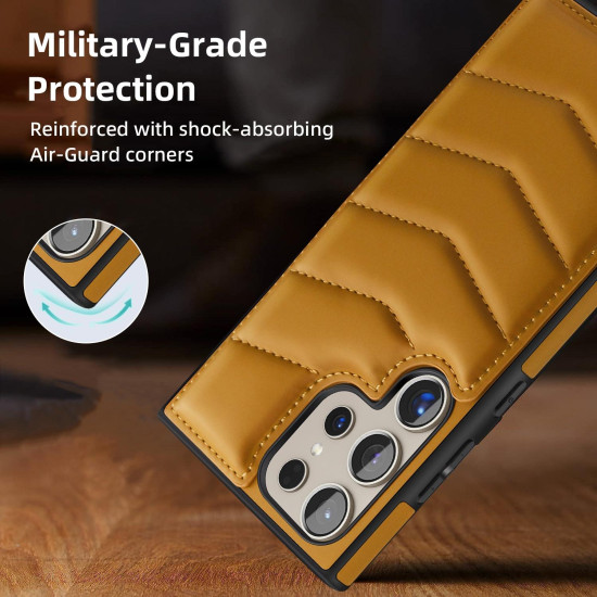 For Samsung Galaxy S24+ 5G Down Jacket Card Bag Holder MagSafe Phone Case(Brown)