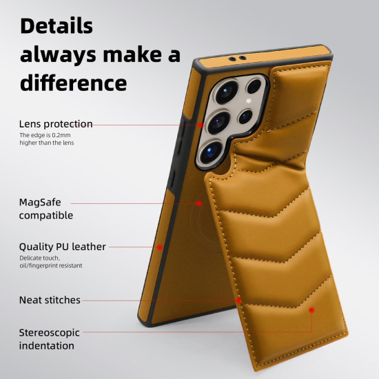 For Samsung Galaxy S24+ 5G Down Jacket Card Bag Holder MagSafe Phone Case(Brown)