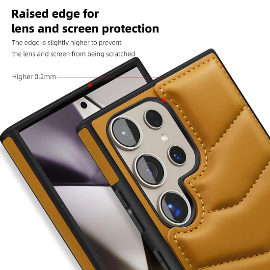 For Samsung Galaxy S24+ 5G Down Jacket Card Bag Holder MagSafe Phone Case(Brown)