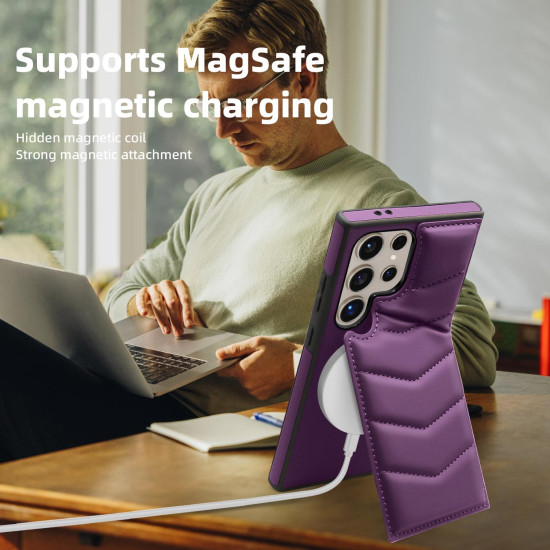 For Samsung Galaxy S24+ 5G Down Jacket Card Bag Holder MagSafe Phone Case(Purple)