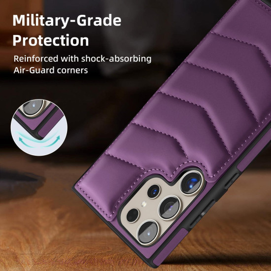 For Samsung Galaxy S24+ 5G Down Jacket Card Bag Holder MagSafe Phone Case(Purple)