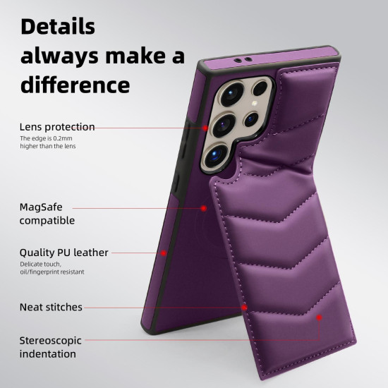 For Samsung Galaxy S24+ 5G Down Jacket Card Bag Holder MagSafe Phone Case(Purple)