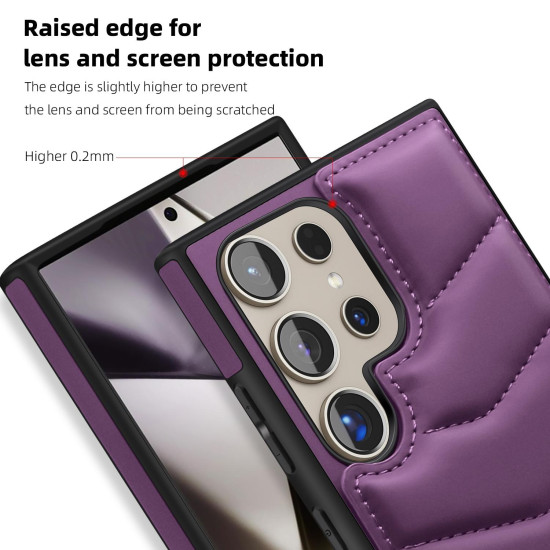 For Samsung Galaxy S24+ 5G Down Jacket Card Bag Holder MagSafe Phone Case(Purple)