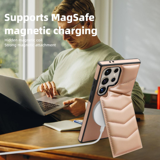 For Samsung Galaxy S24+ 5G Down Jacket Card Bag Holder MagSafe Phone Case(Rose Gold)