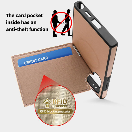 For Samsung Galaxy S24+ 5G Down Jacket Card Bag Holder MagSafe Phone Case(Rose Gold)