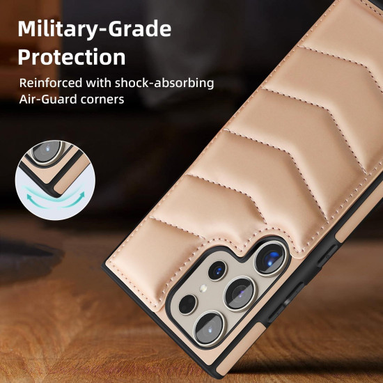 For Samsung Galaxy S24+ 5G Down Jacket Card Bag Holder MagSafe Phone Case(Rose Gold)