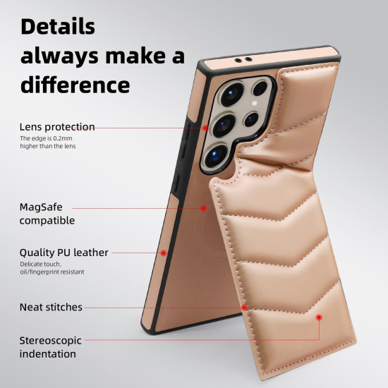 For Samsung Galaxy S24+ 5G Down Jacket Card Bag Holder MagSafe Phone Case(Rose Gold)