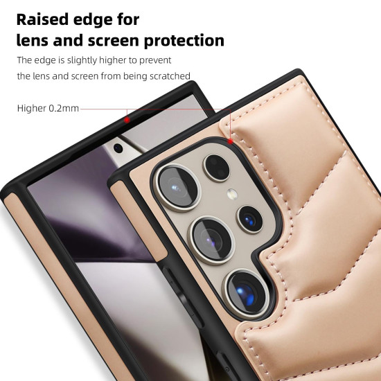 For Samsung Galaxy S24+ 5G Down Jacket Card Bag Holder MagSafe Phone Case(Rose Gold)