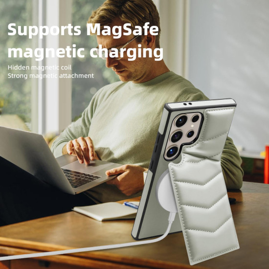 For Samsung Galaxy S24+ 5G Down Jacket Card Bag Holder MagSafe Phone Case(Grey)