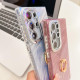 For Samsung Galaxy S24+ 5G Plating Glitter Texture Ring Holder TPU Phone Case with Lens Film(White Wrinkles)