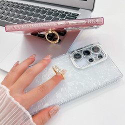For Samsung Galaxy S24+ 5G Plating Glitter Texture Ring Holder TPU Phone Case with Lens Film(White Tinfoil Texture)