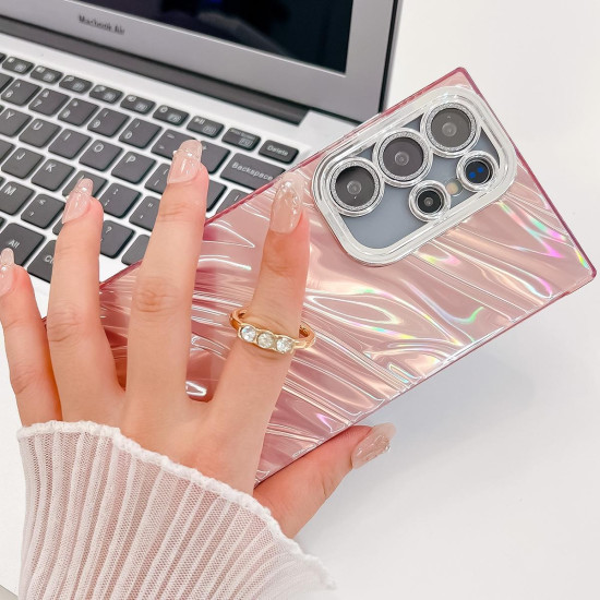 For Samsung Galaxy S24+ 5G Plating Glitter Texture Ring Holder TPU Phone Case with Lens Film(White Tinfoil Texture)