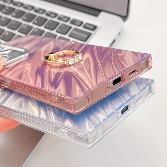 For Samsung Galaxy S24+ 5G Plating Glitter Texture Ring Holder TPU Phone Case with Lens Film(White Tinfoil Texture)