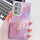 For Samsung Galaxy S24+ 5G Plating Glitter Texture Ring Holder TPU Phone Case with Lens Film(Purple Tinfoil Texture)