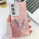 For Samsung Galaxy S24+ 5G Plating Glitter Texture Butterfly Holder TPU Phone Case with Lens Film(Pink Feather Yarn)
