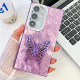 For Samsung Galaxy S24+ 5G Plating Glitter Texture Butterfly Holder TPU Phone Case with Lens Film(Purple Wrinkles)