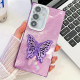 For Samsung Galaxy S24+ 5G Plating Glitter Texture Butterfly Holder TPU Phone Case with Lens Film(Purple Tinfoil Texture)