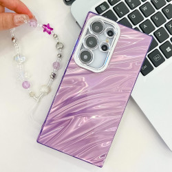 For Samsung Galaxy S24+ 5G Plating Glitter Texture Chain Wristband TPU Phone Case with Lens Film(Purple Feather Yarn)