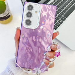 For Samsung Galaxy S24+ 5G Plating Glitter Texture Chain Wristband TPU Phone Case with Lens Film(Purple Wrinkles)