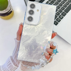 For Samsung Galaxy S24+ 5G Plating Glitter Texture Chain Wristband TPU Phone Case with Lens Film(White Tinfoil Texture)