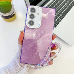 For Samsung Galaxy S24+ 5G Plating Glitter Texture Chain Wristband TPU Phone Case with Lens Film(Purple Tinfoil Texture)