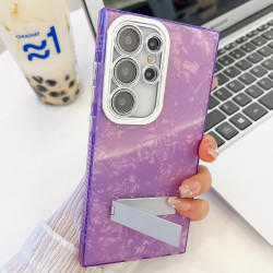 For Samsung Galaxy S24+ 5G Plating Glitter Texture Fold Holder TPU Phone Case with Lens Film(White Water Ripples)