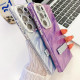 For Samsung Galaxy S24+ 5G Plating Glitter Texture Fold Holder TPU Phone Case with Lens Film(Purple Wrinkles)