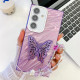 For Samsung Galaxy S24+ 5G Plating Glitter Lens Film Texture Butterfly Holder Wristband Phone Case(Purple Water Ripples)