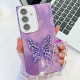 For Samsung Galaxy S24+ 5G Plating Glitter Lens Film Texture Butterfly Holder Wristband Phone Case(Purple Feather Yarn)