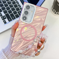 For Samsung Galaxy S24+ 5G Plating Texture Wristband MagSafe TPU Phone Case with Glitter Lens Film(Pink Water Ripples)