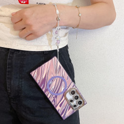 For Samsung Galaxy S24+ 5G Plating Texture Wristband MagSafe TPU Phone Case with Glitter Lens Film(Purple Water Ripples)