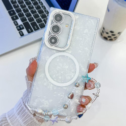 For Samsung Galaxy S24+ 5G Plating Texture Wristband MagSafe TPU Phone Case with Glitter Lens Film(White Shell Pattern)