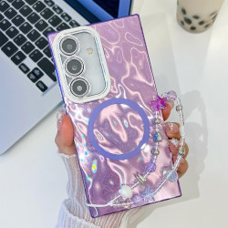 For Samsung Galaxy S24+ 5G Plating Texture Wristband MagSafe TPU Phone Case with Glitter Lens Film(Purple Wrinkles)