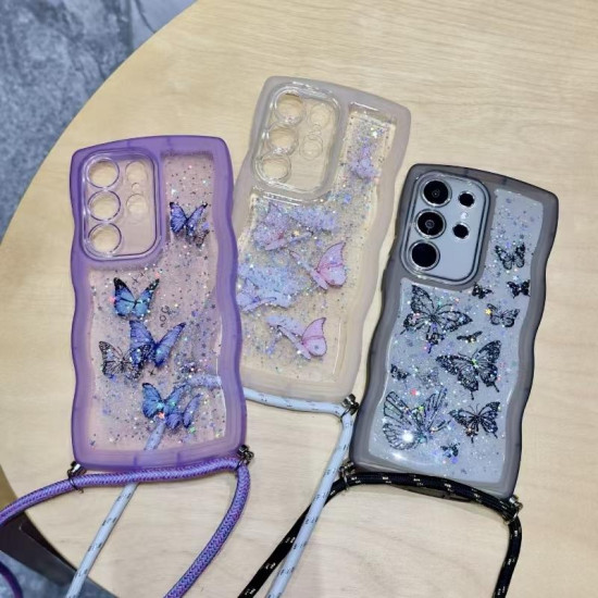 For Samsung Galaxy S24+ 5G Crossbody Wave Edge Butterfly TPU Phone Case(Black)
