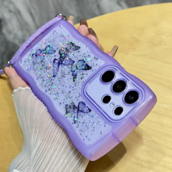 For Samsung Galaxy S24+ 5G Crossbody Wave Edge Butterfly TPU Phone Case(White)
