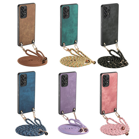 For Samsung Galaxy S23+ 5G Vintage Leather PC Back Cover Phone Case with Crossbody Strap(Black)