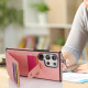 For Samsung Galaxy S24+ 5G Skin Card Bag Crossbody Lanyard Phone Case(Pink)