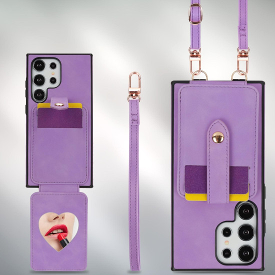 For Samsung Galaxy S24+ 5G Skin Card Bag Crossbody Lanyard Phone Case(Purple)