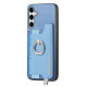 For Samsung Galaxy S24+ 5G Retro Cross Leather Ring Horizontal Insert Card Bag MagSafe Phone Case(Blue)