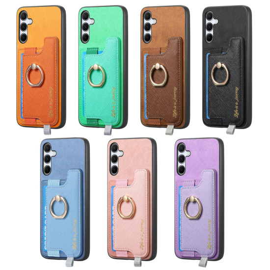 For Samsung Galaxy S24+ 5G Retro Cross Leather Ring Horizontal Insert Card Bag MagSafe Phone Case(Blue)