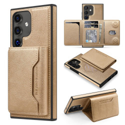 For Samsung Galaxy S24+ 5G Shield Multi-functional MagSafe Card Bag Phone Case(Desert Gold)