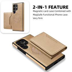 For Samsung Galaxy S24+ 5G Shield Multi-functional MagSafe Card Bag Phone Case(Desert Gold)