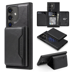 For Samsung Galaxy S24+ 5G Shield Multi-functional MagSafe Card Bag Phone Case(Black)