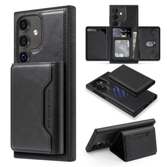 For Samsung Galaxy S24+ 5G Shield Multi-functional MagSafe Card Bag Phone Case(Black)